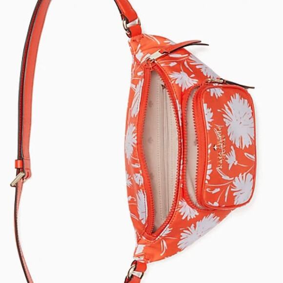 KATE SPADE WAIST BAG MESSENGER NYLON ORANGE/WHITE LEATHER STRAP VERSATILE - Picture 6 of 6